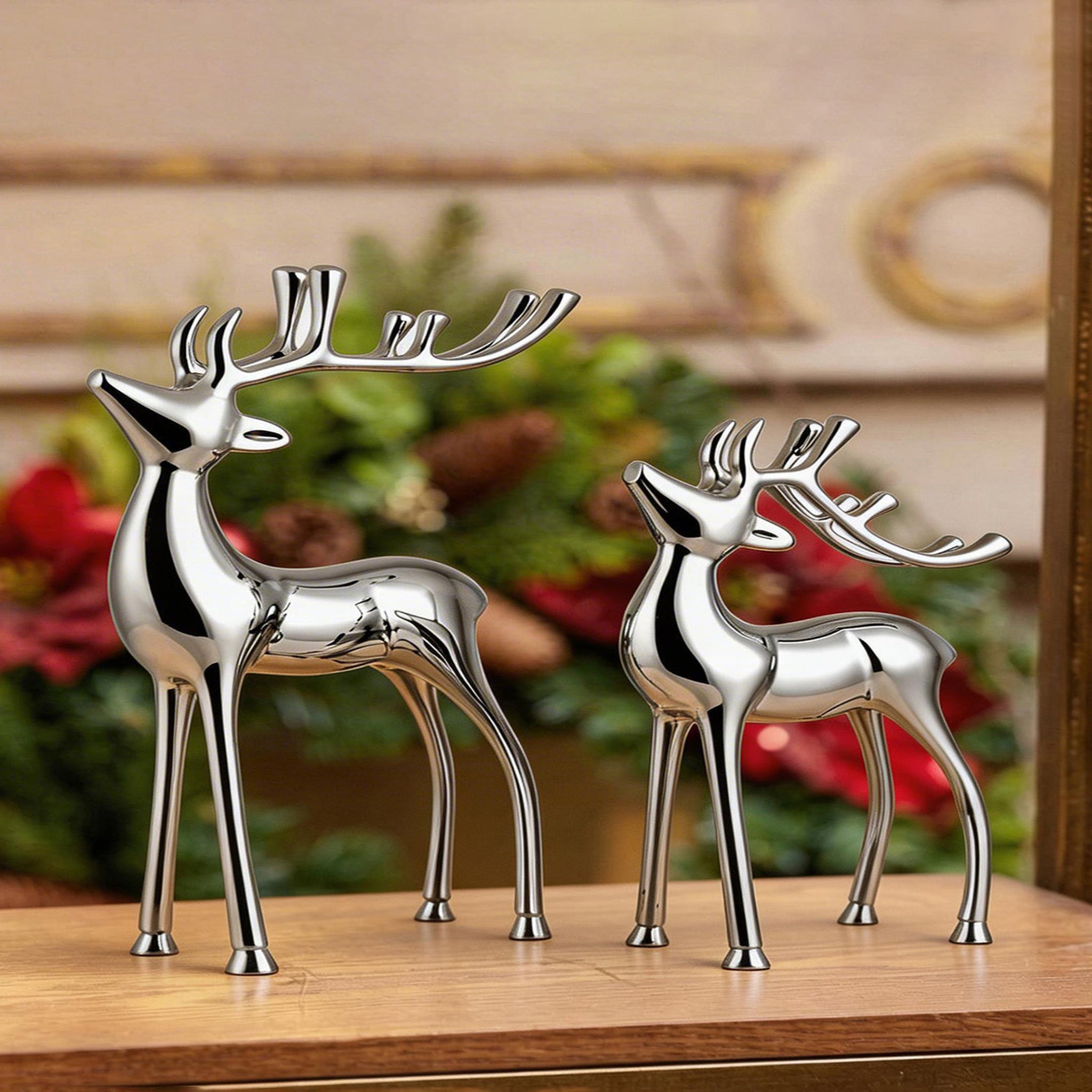 Metal Decorative Accent Reindeer Set - Silver