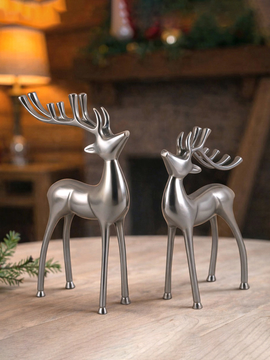 Metalsmith Contemporary Polished Nickle Reindeer Figurine for Festive Home Decor Pack Of 2