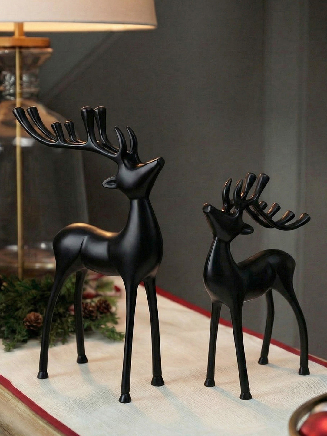 Metalsmith Contemporary Polished Black Reindeer Figurine for Festive Home Decor Pack Of 2