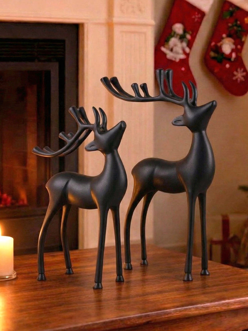 Metalsmith Contemporary Polished Black Reindeer Figurine for Festive Home Decor Pack Of 2
