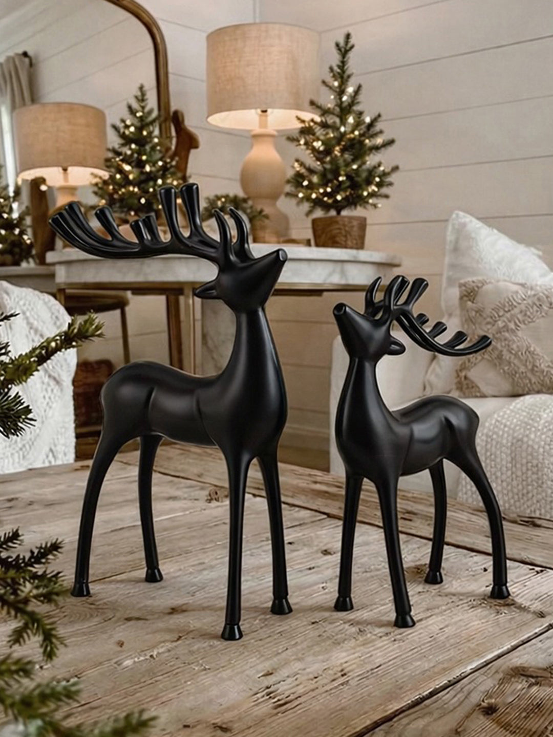 Metalsmith Contemporary Polished Black Reindeer Figurine for Festive Home Decor Pack Of 2