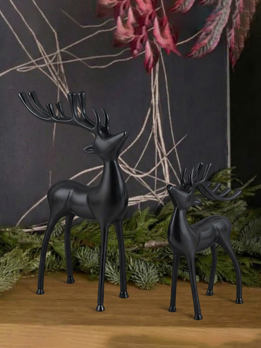 Metalsmith Contemporary Polished Black Reindeer Figurine for Festive Home Decor Pack Of 2