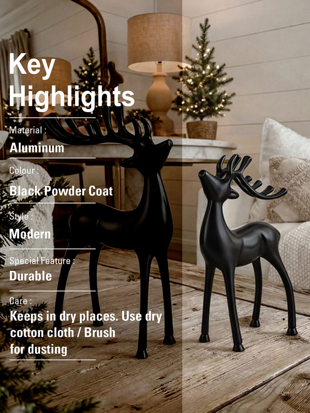 Metalsmith Contemporary Polished Black Reindeer Figurine for Festive Home Decor Pack Of 2