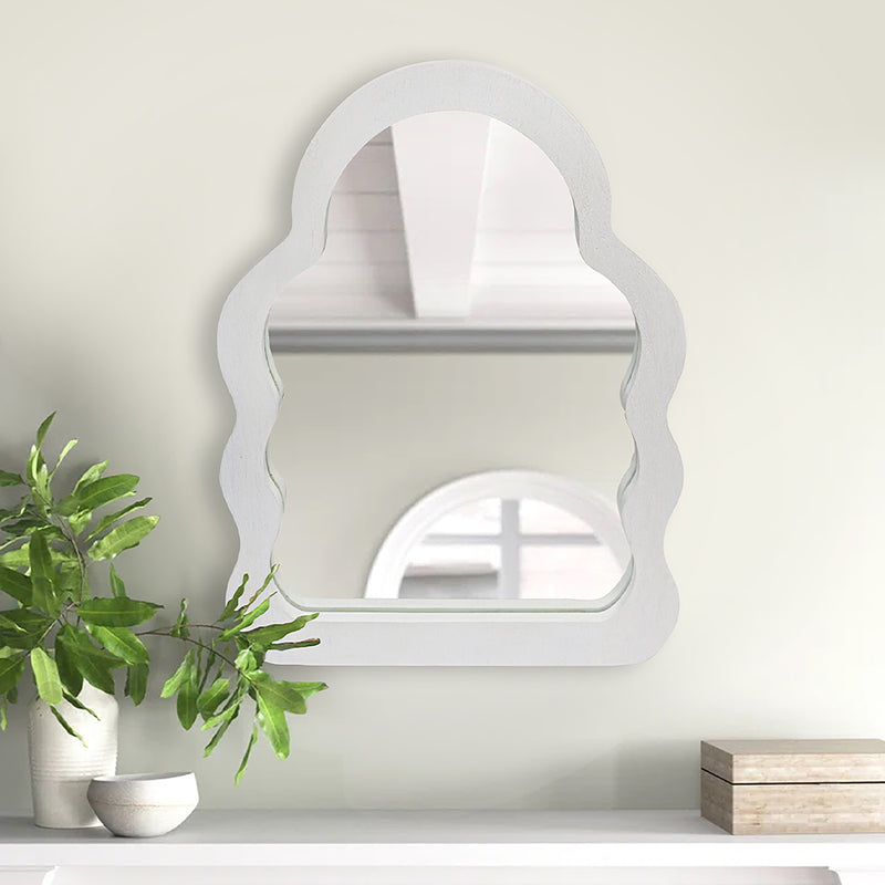 Decorative Wooden Wall Hanging Mirror, White
