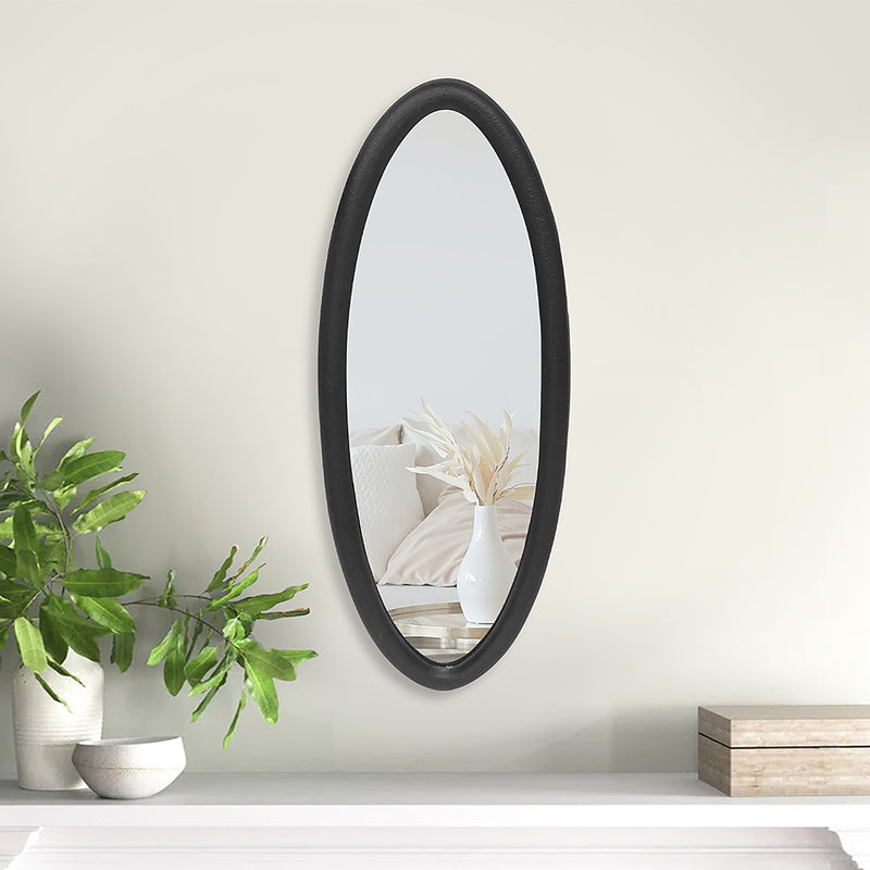 Decorative Metal Oval Shape Wall Hanging Mirror, Black