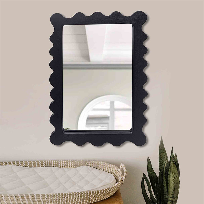 Wooden Rectangular Wall Hanging Mirror, Black