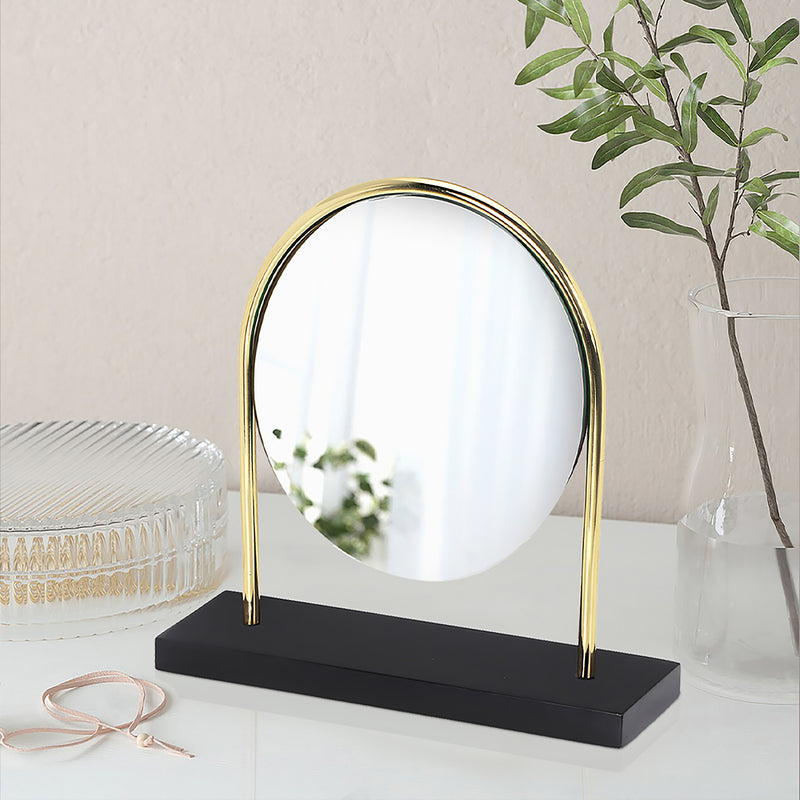 Decorative Metal & Wood Dresser Mirror, Black & Gold
