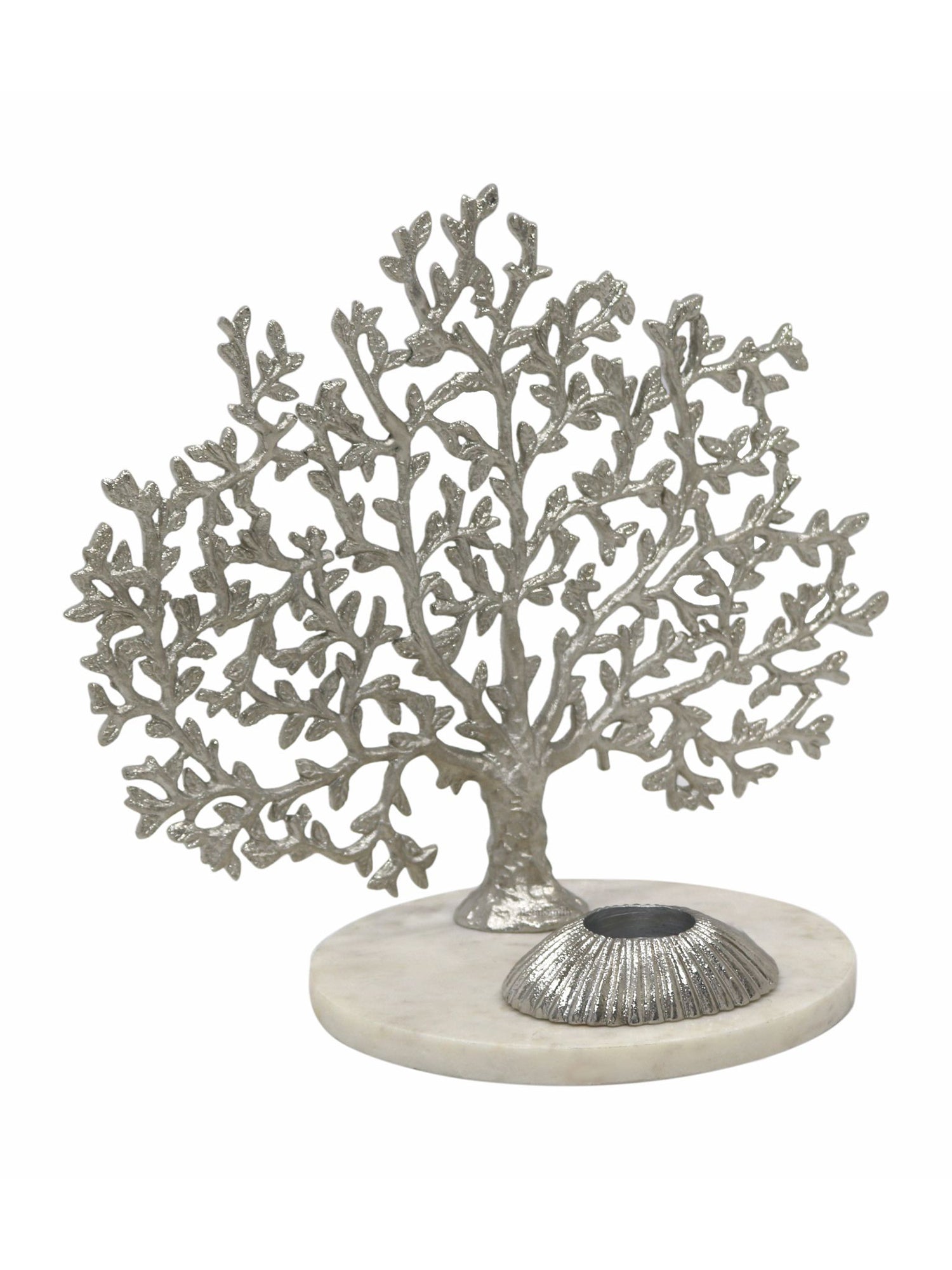 Metalsmith Nickle Finish Coral Tree Sculpture Tea Light Holder on Marble Base