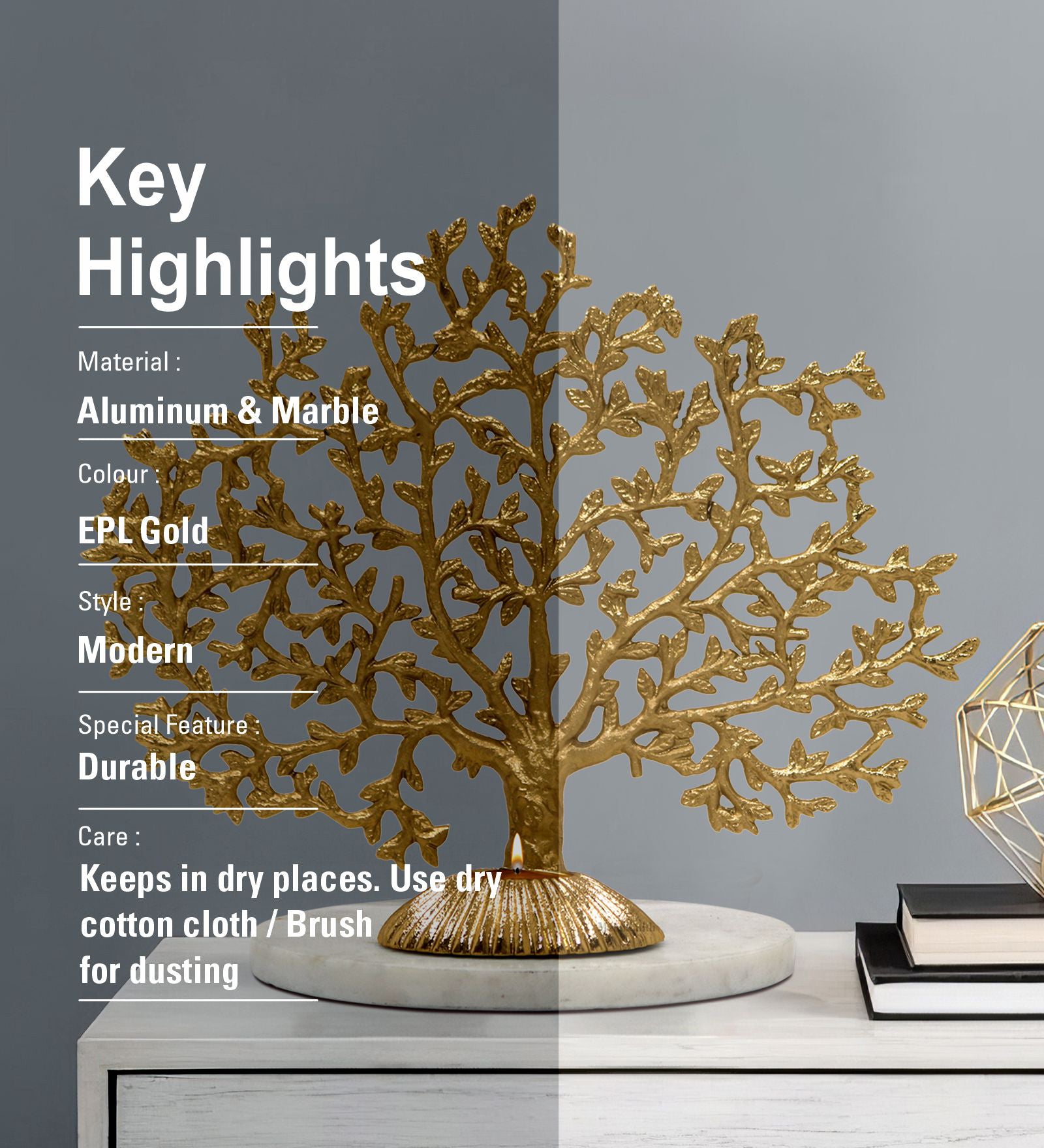 Metalsmith Coral Tree Sculpture Tea Light Holder on Marble Base