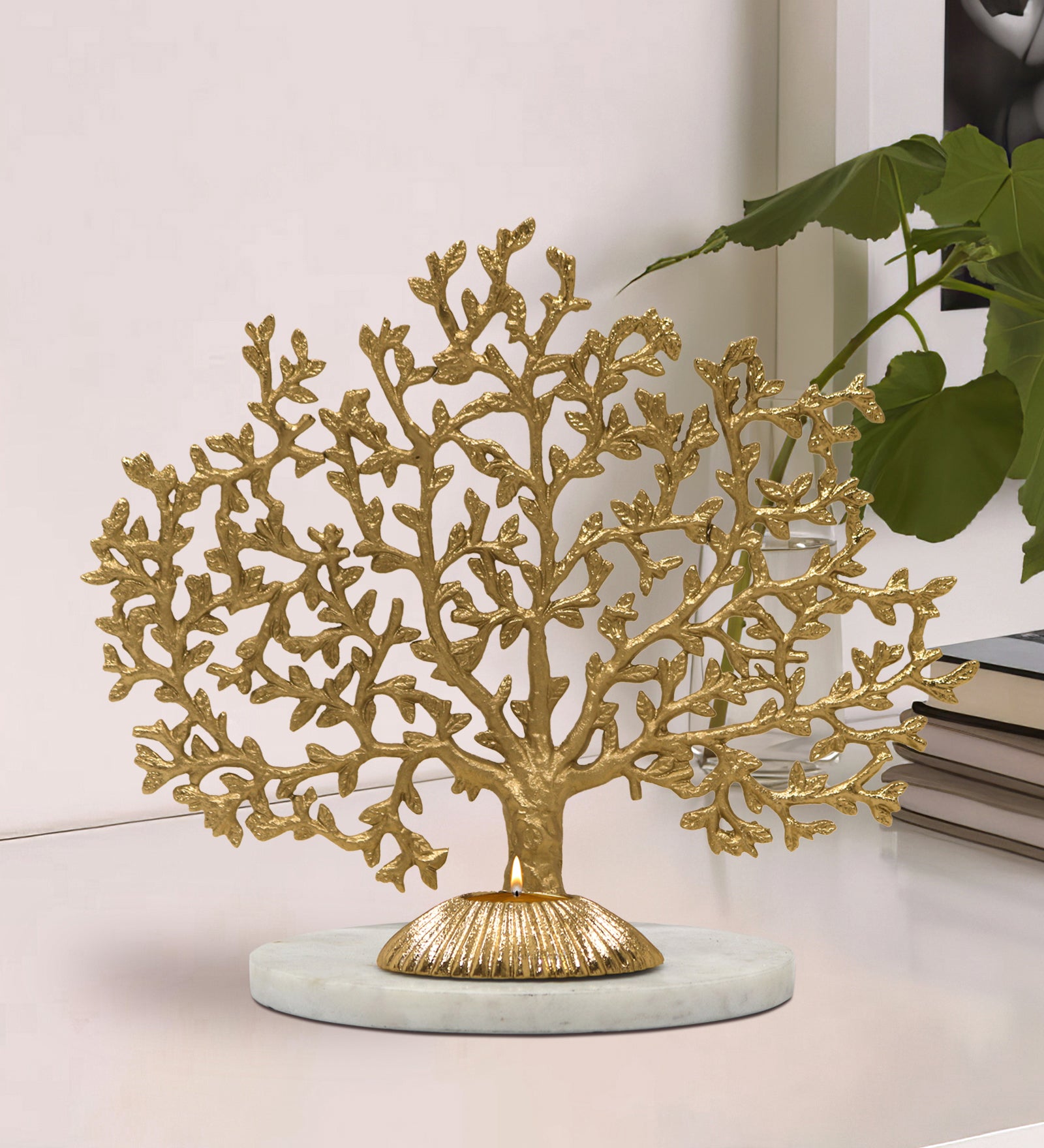 Metalsmith Coral Tree Sculpture Tea Light Holder on Marble Base