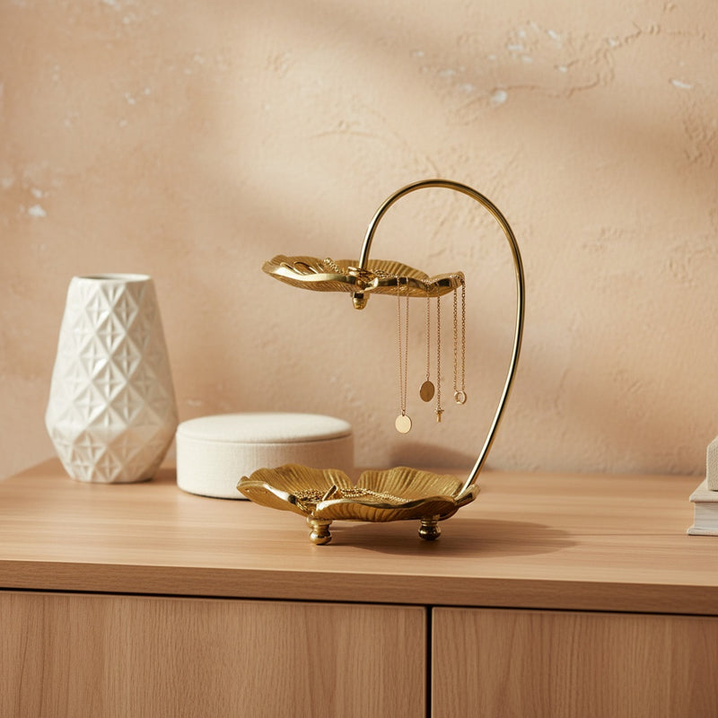 2 Tier Metal Jewellery Organiser - Gold