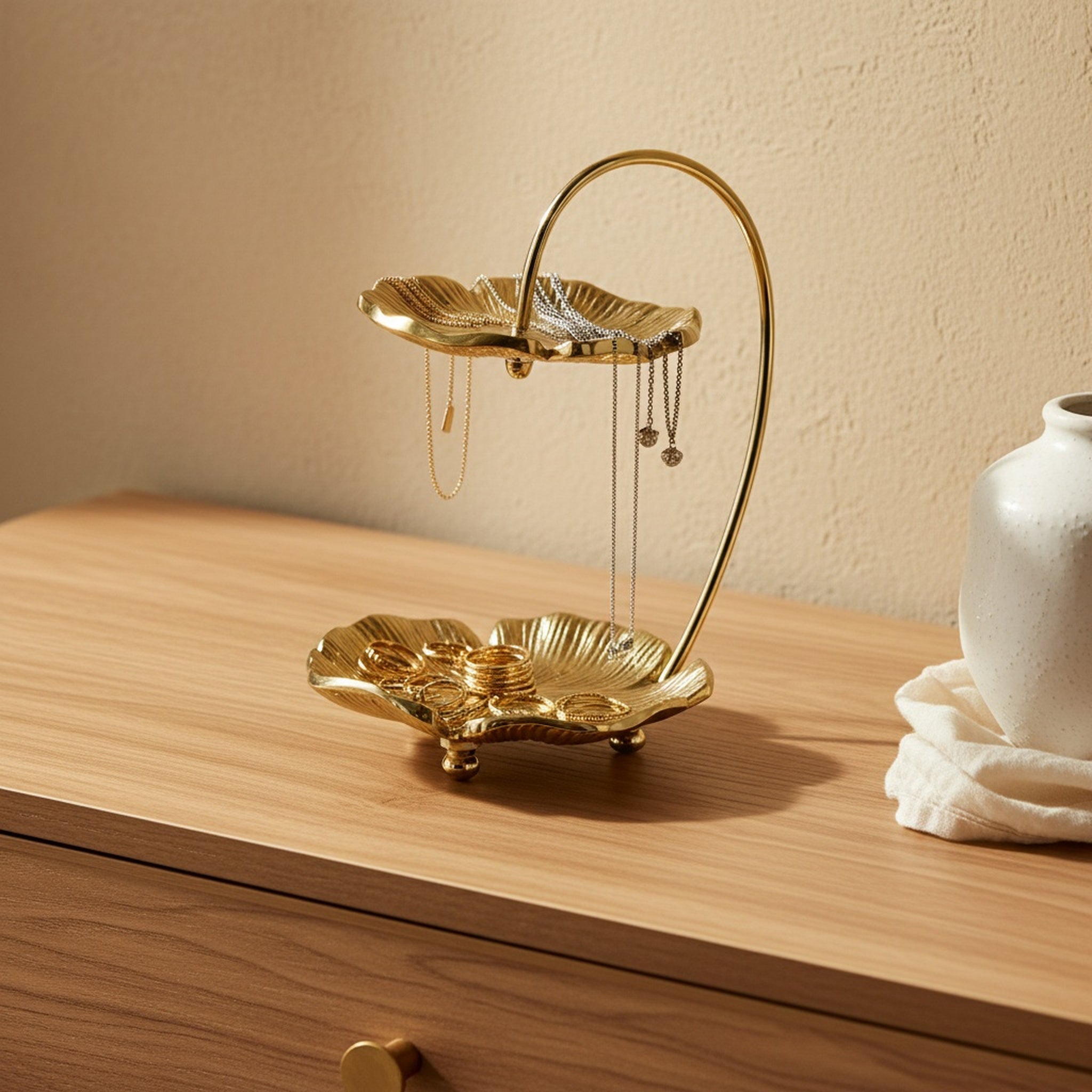 2 Tier Metal Jewellery Organiser - Gold