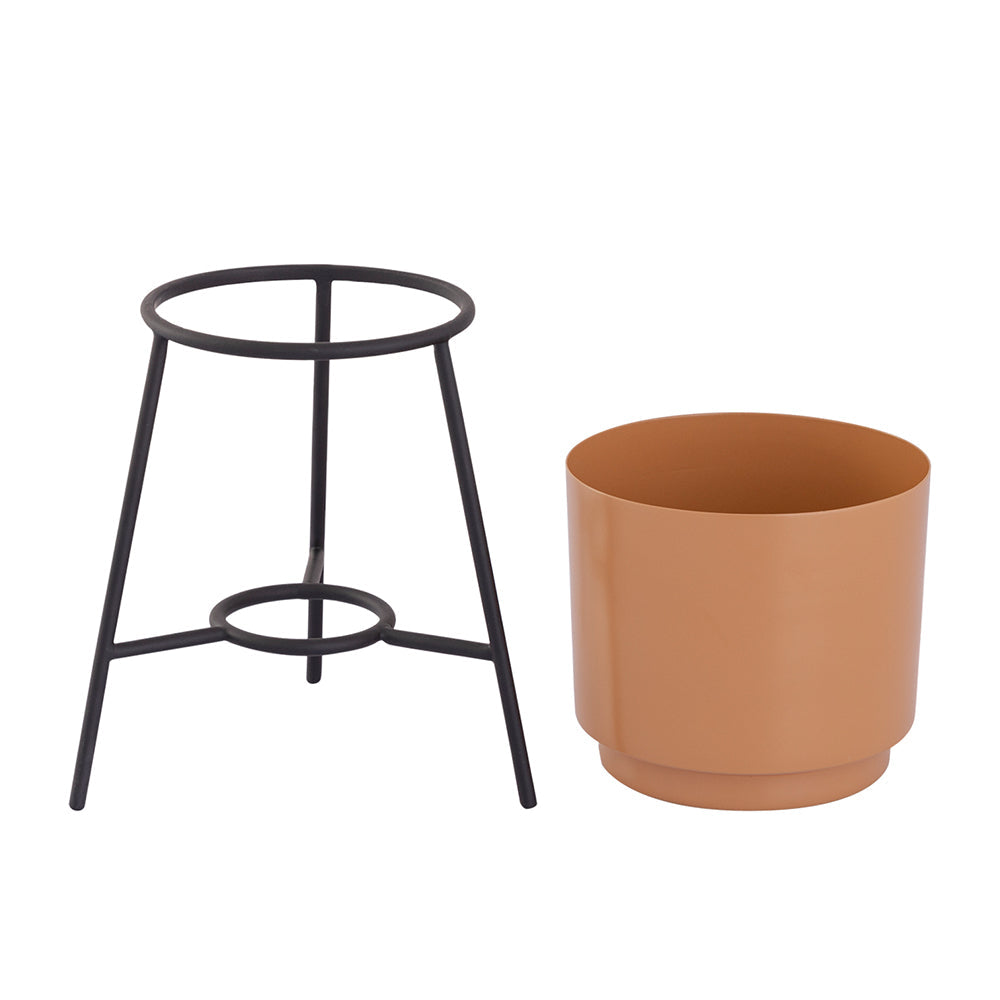 Brown Metal Table Planter With Stand For Indoor Plants And Flowers
