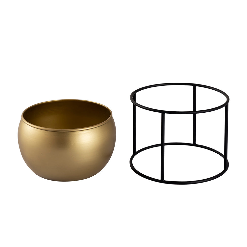 Gold Metal Table Planter With Stand For Indoor Plants And Flowers