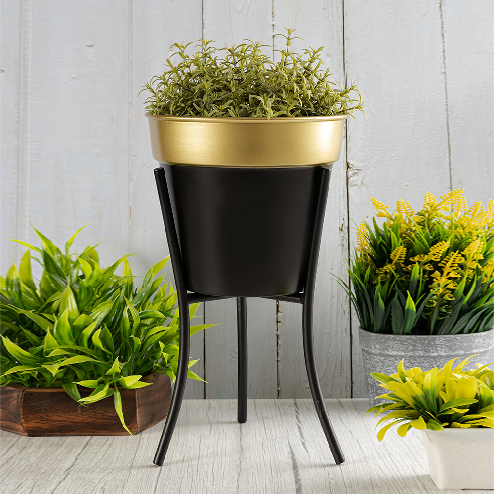 Black Metal Table Planter With Stand For Indoor Plants And Flowers