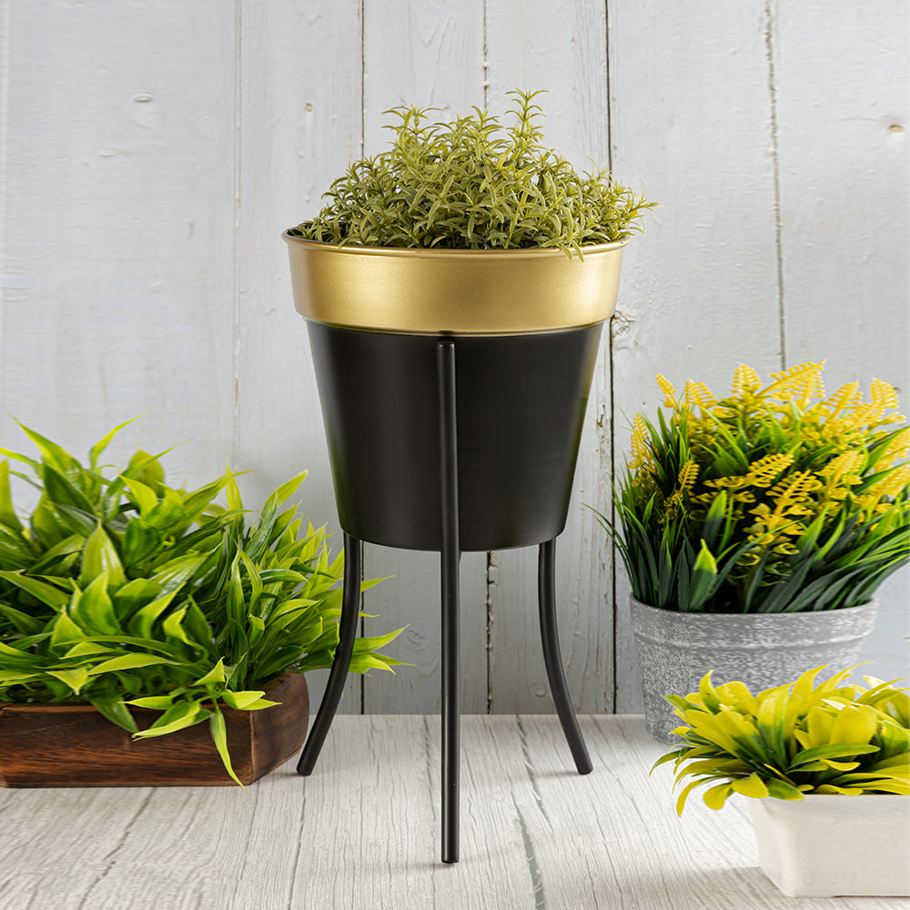 Black Metal Table Planter With Stand For Indoor Plants And Flowers