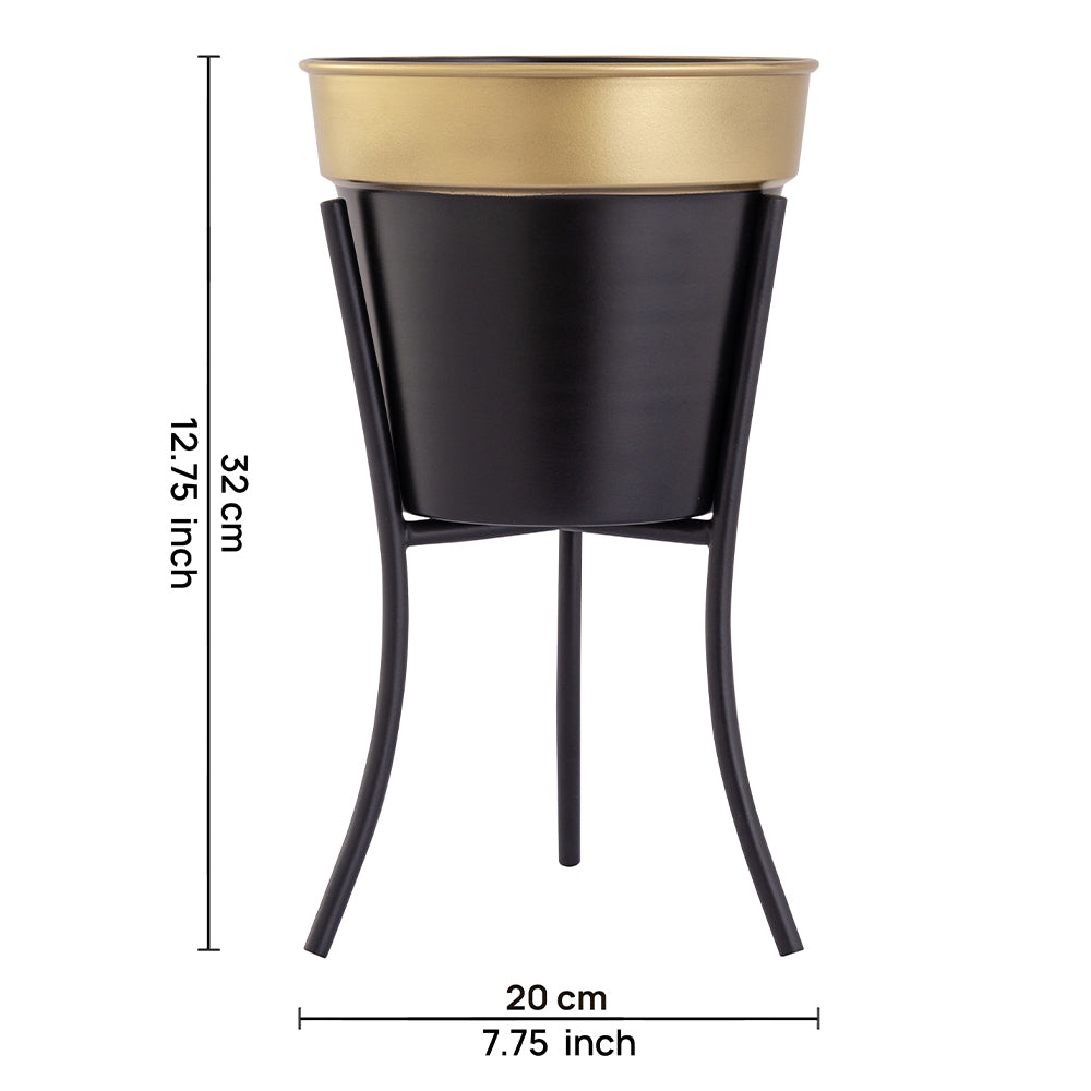 Black Metal Table Planter With Stand For Indoor Plants And Flowers