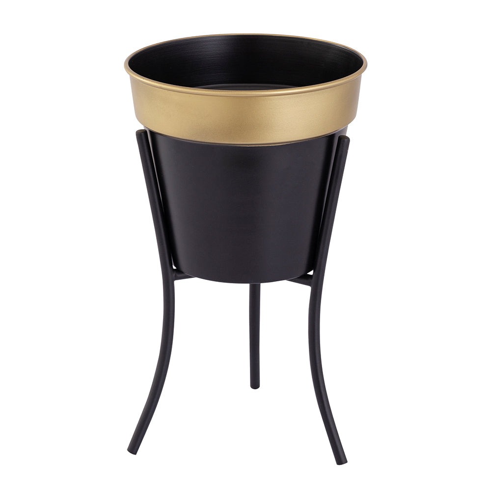 Black Metal Table Planter With Stand For Indoor Plants And Flowers