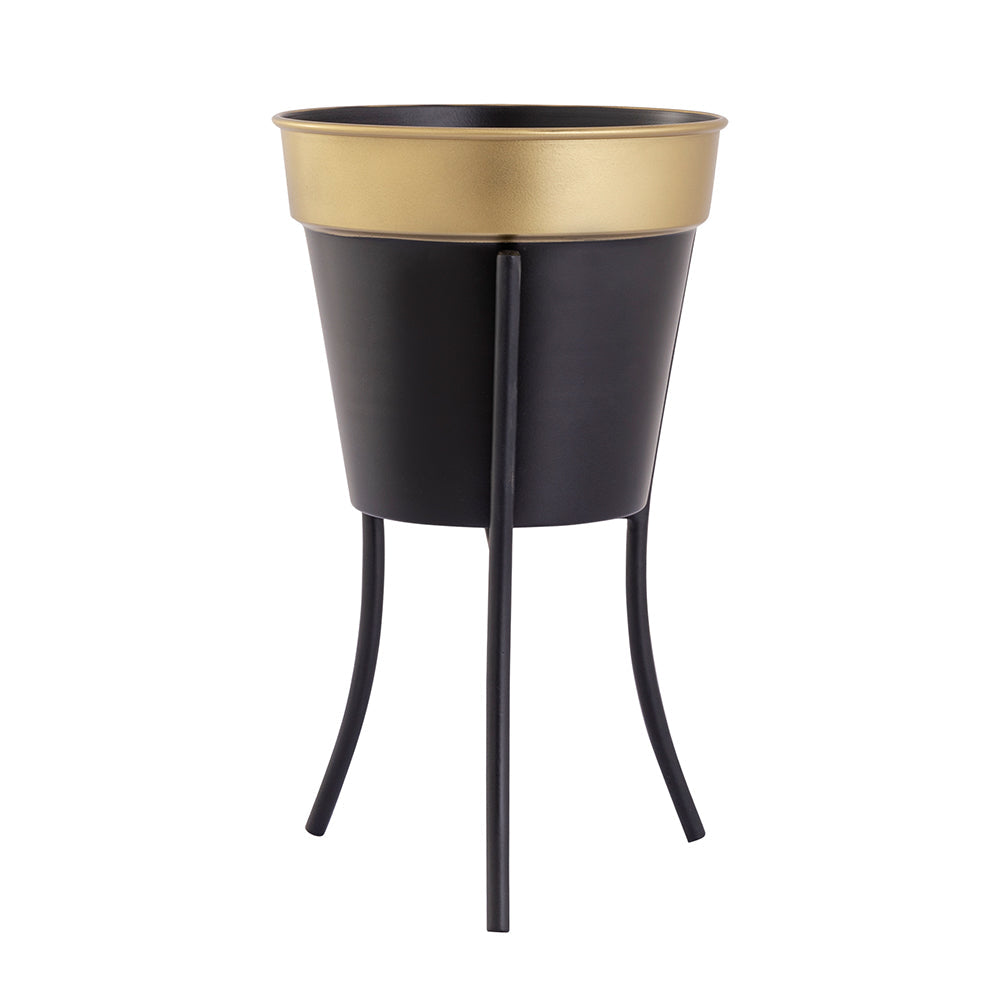 Black Metal Table Planter With Stand For Indoor Plants And Flowers