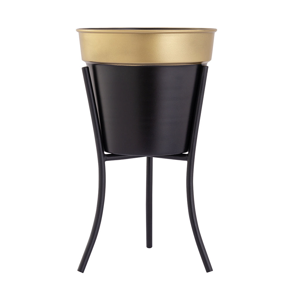 Black Metal Table Planter With Stand For Indoor Plants And Flowers