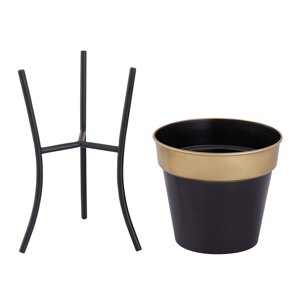 Black Metal Table Planter With Stand For Indoor Plants And Flowers