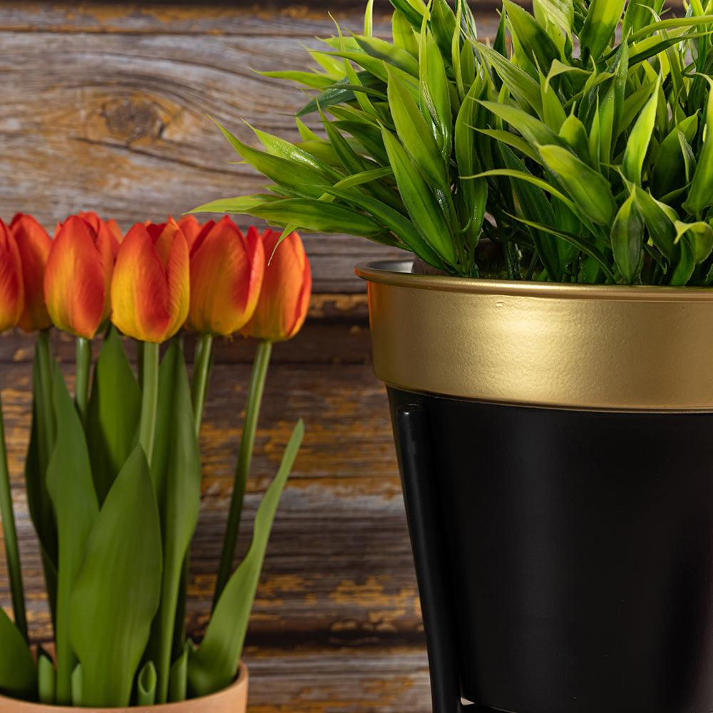 Black Metal Table Planter With Stand For Indoor Plants And Flowers