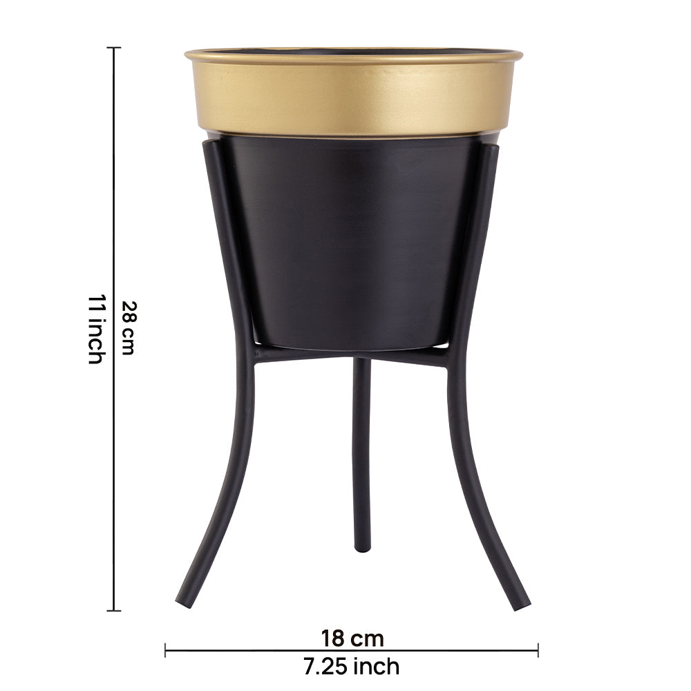 Black Metal Table Planter With Stand For Indoor Plants And Flowers