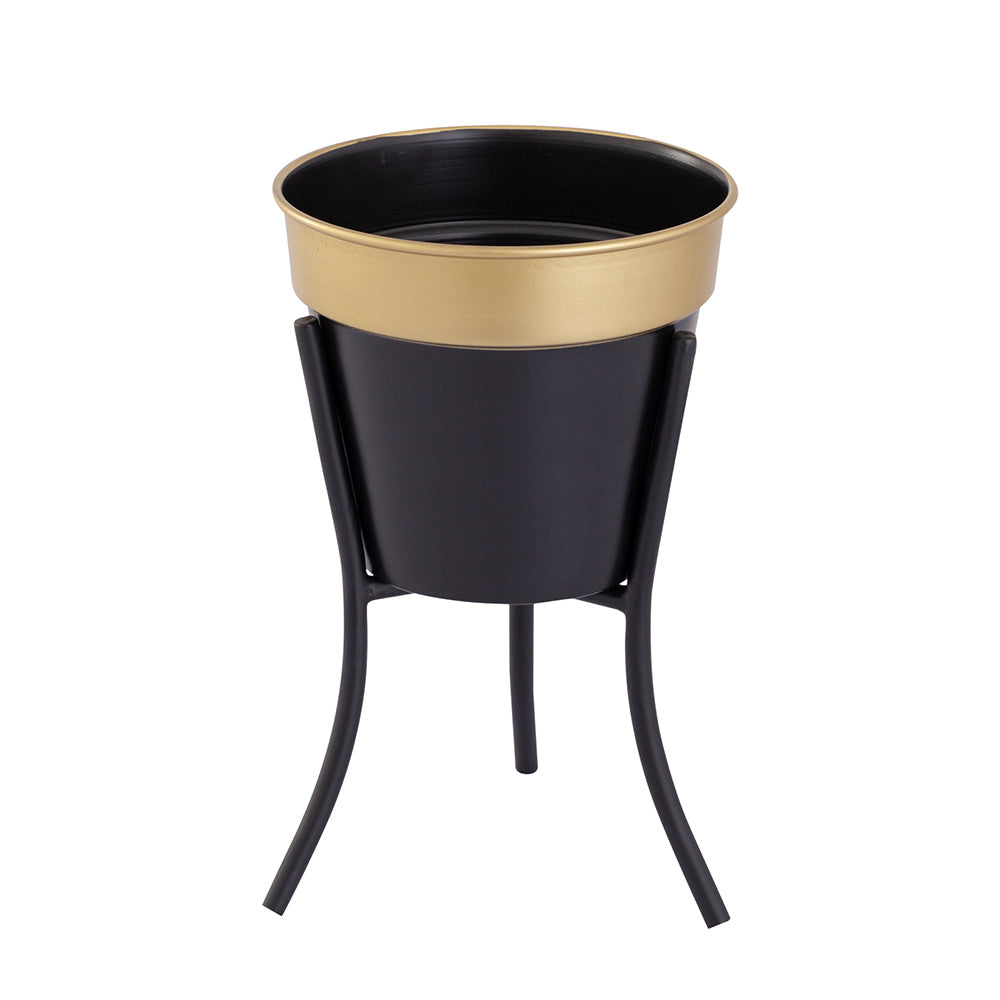 Black Metal Table Planter With Stand For Indoor Plants And Flowers