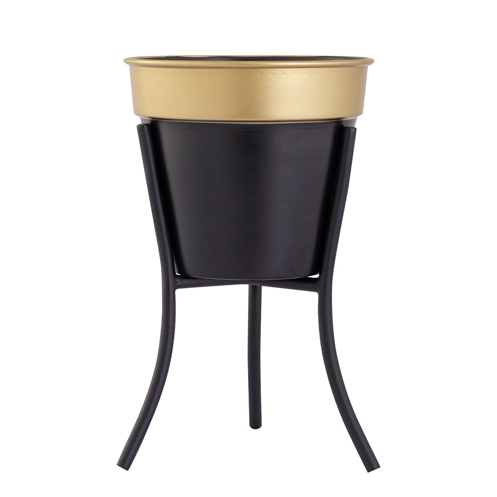 Black Metal Table Planter With Stand For Indoor Plants And Flowers