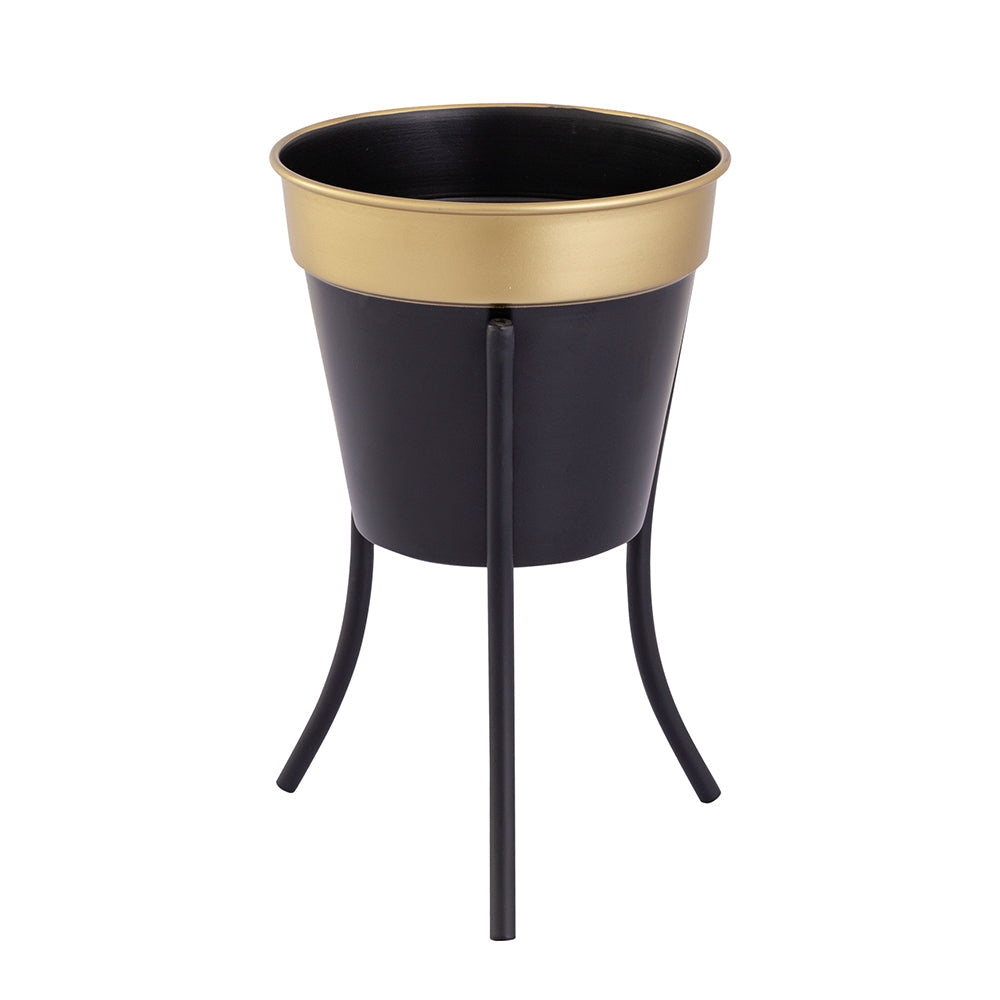 Black Metal Table Planter With Stand For Indoor Plants And Flowers