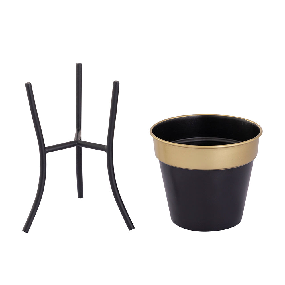 Black Metal Table Planter With Stand For Indoor Plants And Flowers