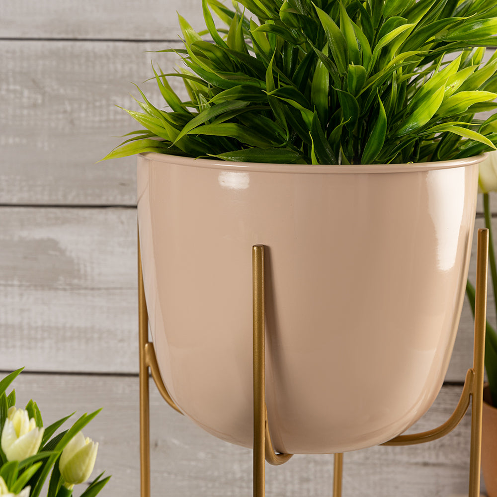 Peach Metal Table Planter With Stand For Indoor Plants And Flowers