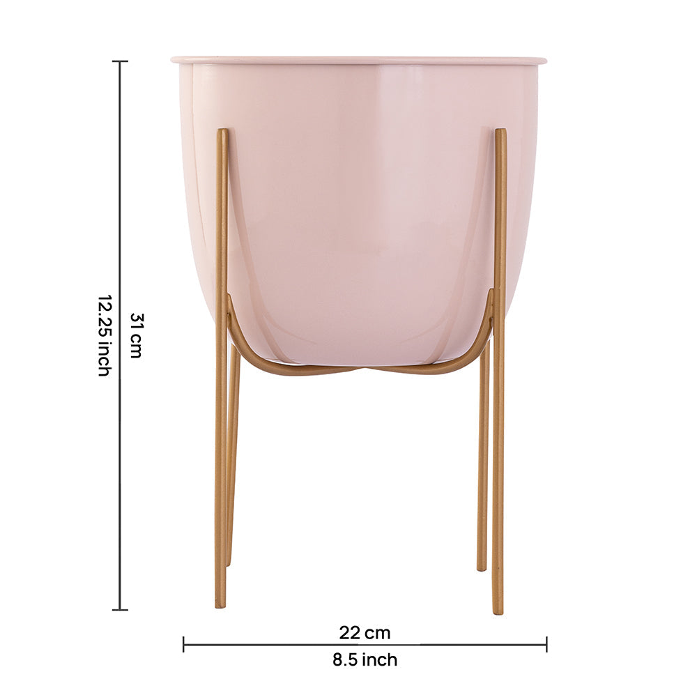 Peach Metal Table Planter With Stand For Indoor Plants And Flowers
