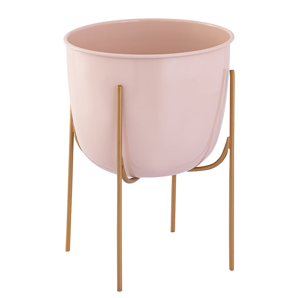 Peach Metal Table Planter With Stand For Indoor Plants And Flowers