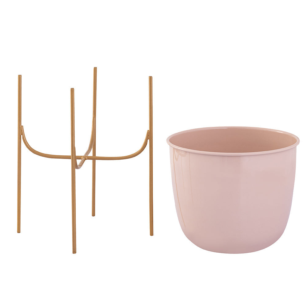 Peach Metal Table Planter With Stand For Indoor Plants And Flowers