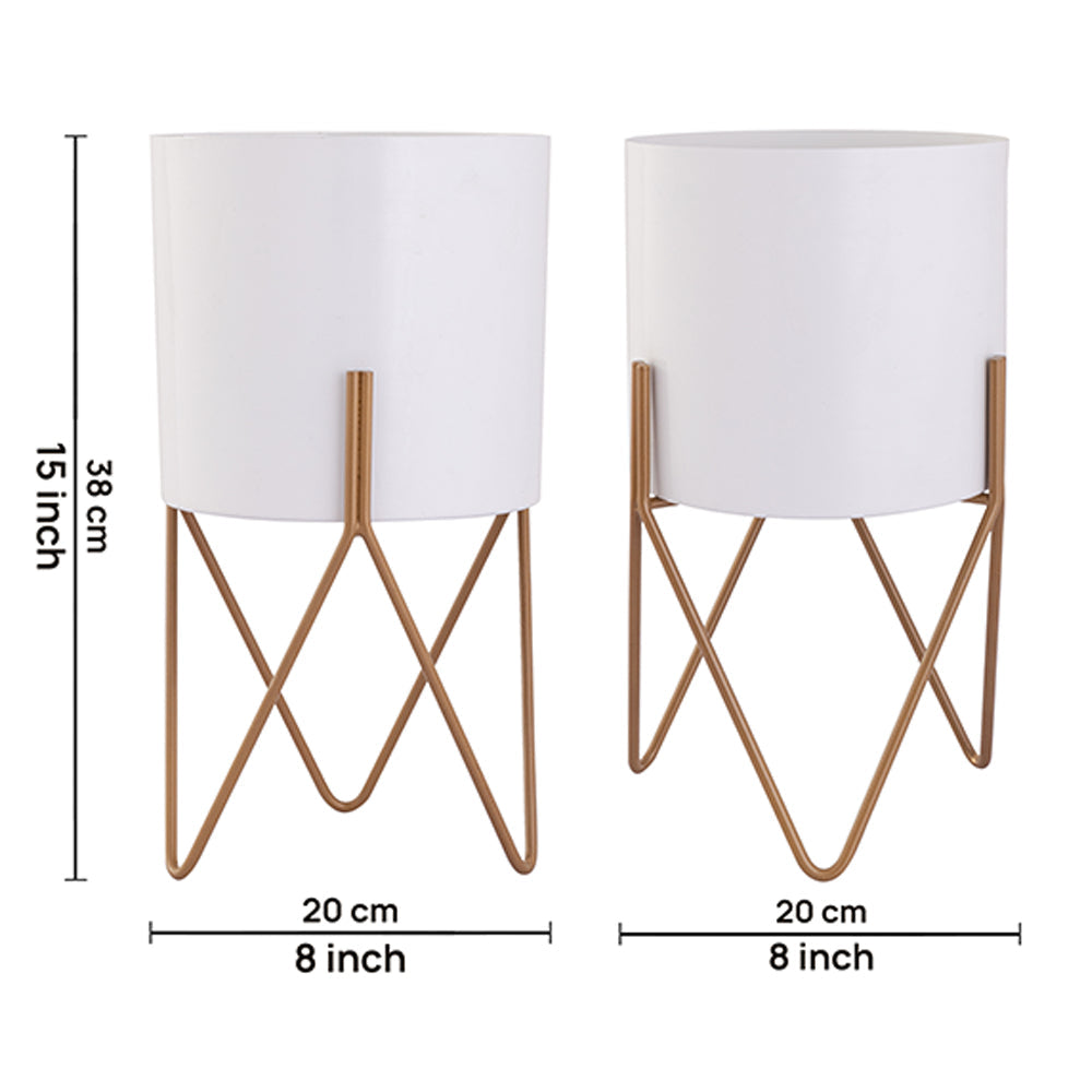 White Metal Table Planter With Stand For Indoor Plants And Flowers