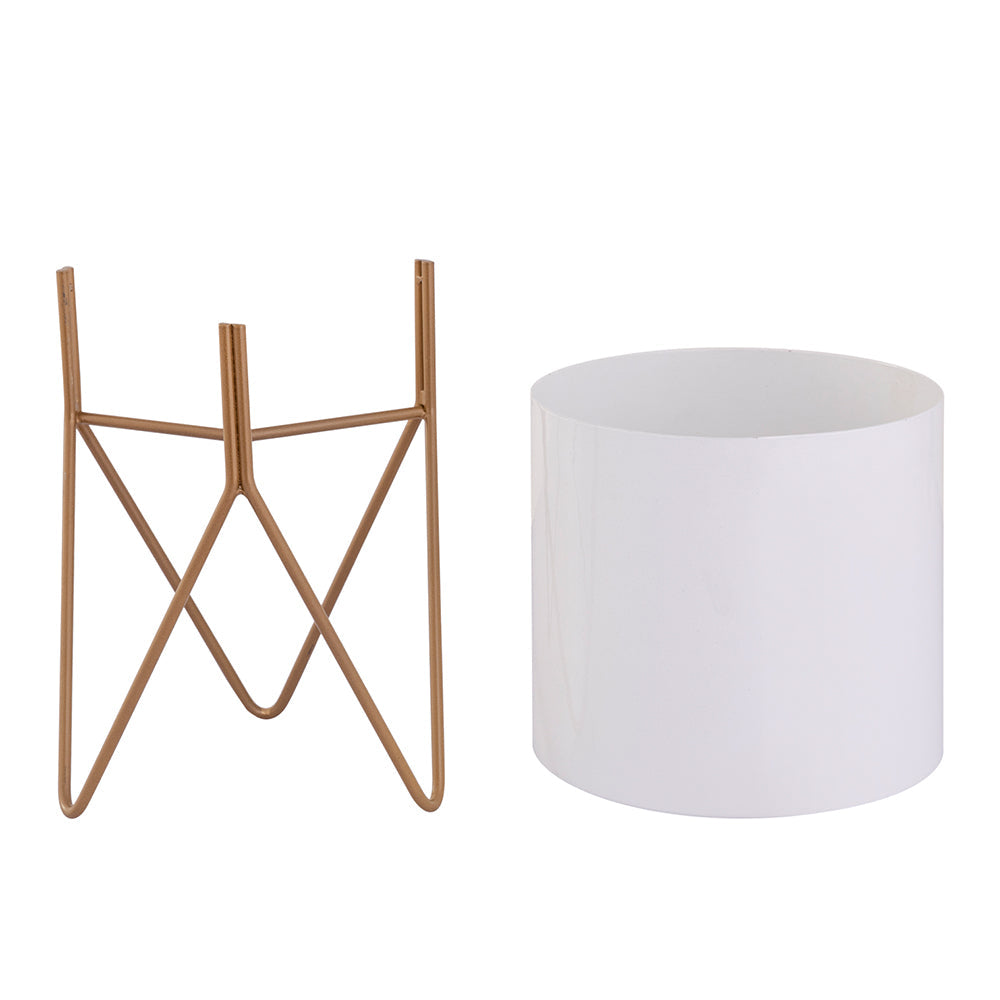 White Metal Table Planter With Stand For Indoor Plants And Flowers