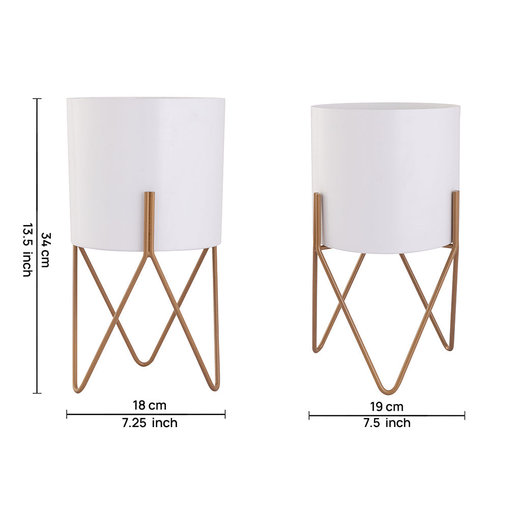 White Metal Table Planter With Stand For Indoor Plants And Flowers