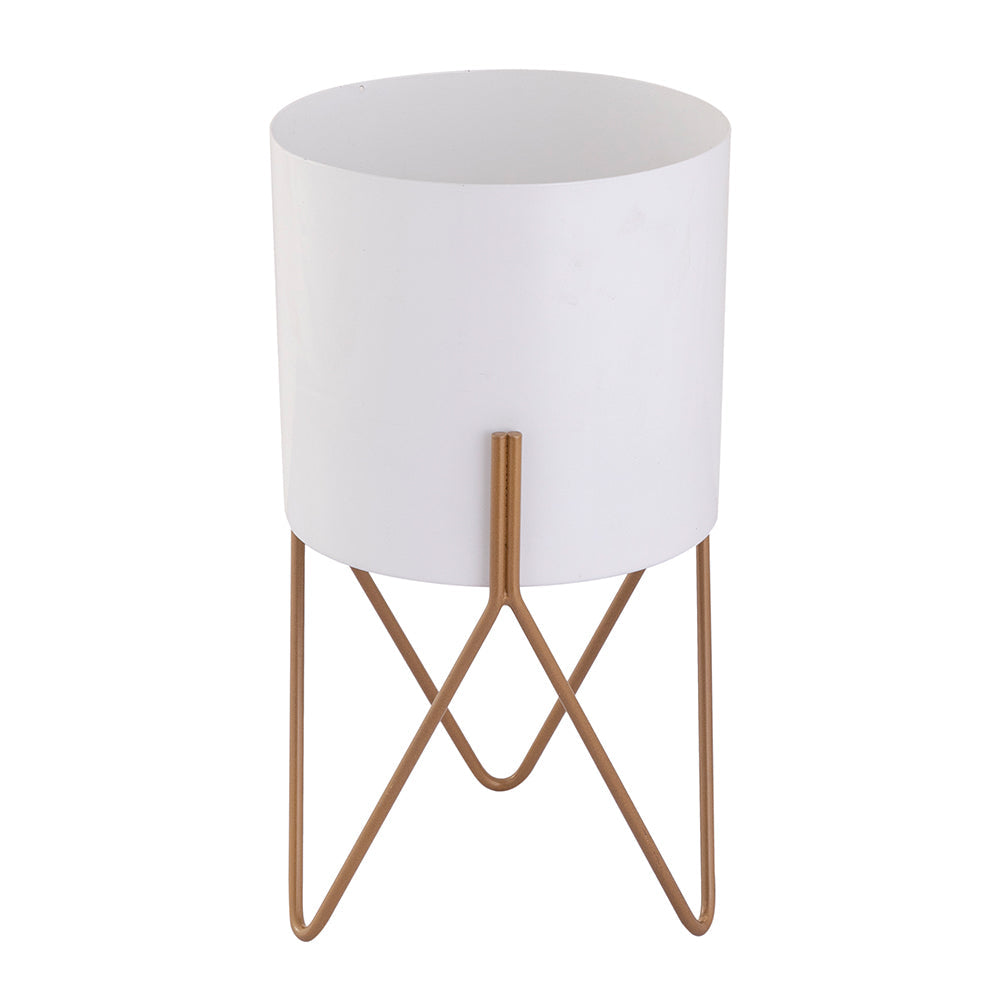 White Metal Table Planter With Stand For Indoor Plants And Flowers