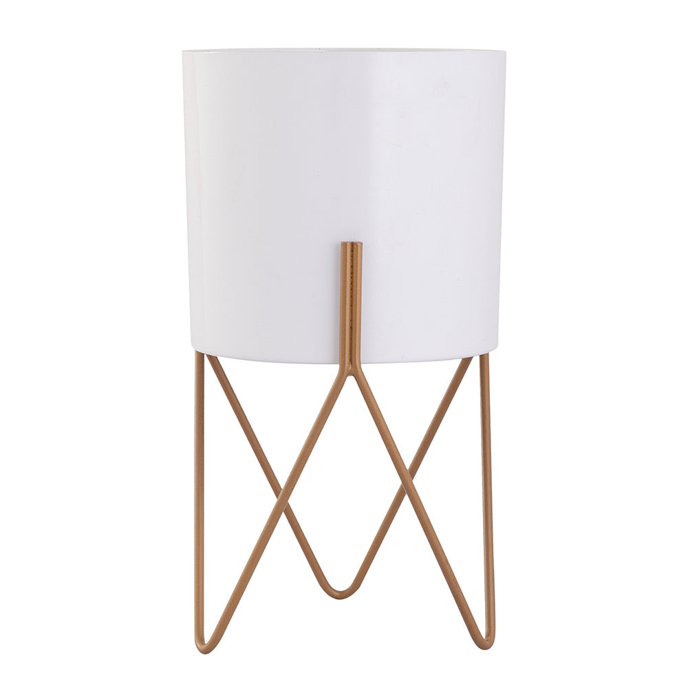 White Metal Table Planter With Stand For Indoor Plants And Flowers