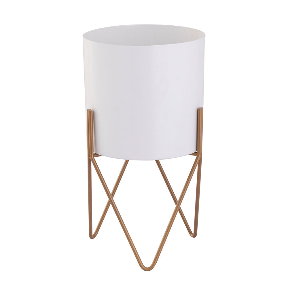 White Metal Table Planter With Stand For Indoor Plants And Flowers