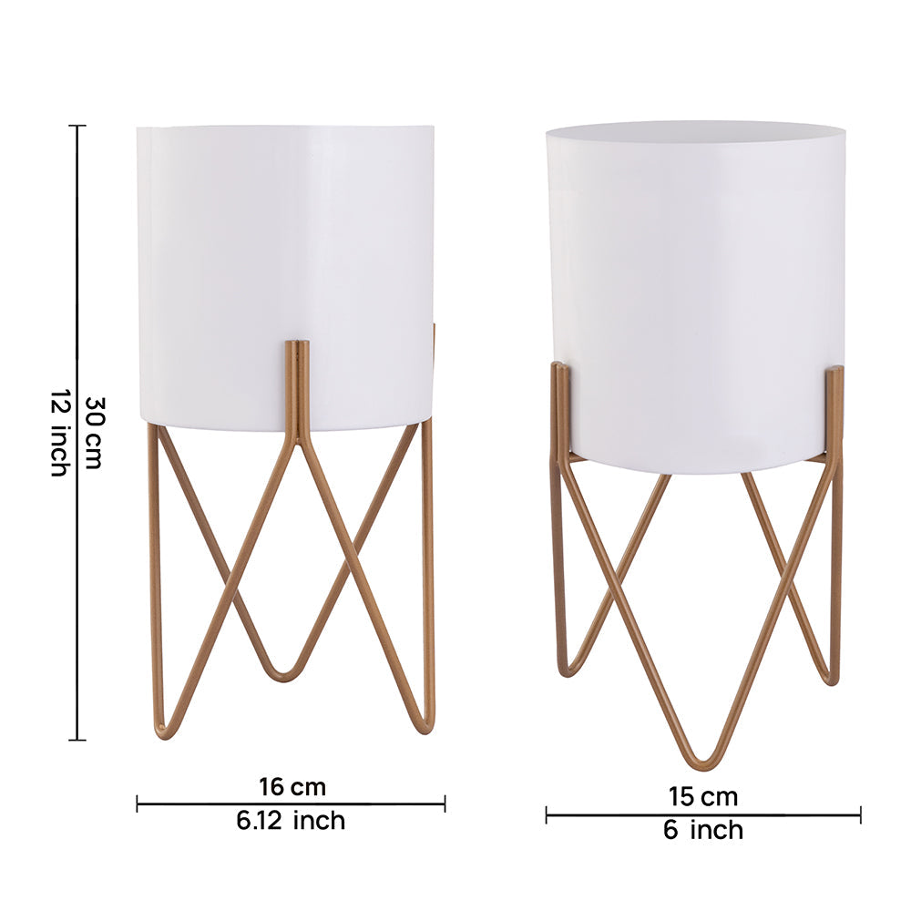 White Metal Table Planter With Stand For Indoor Plants And Flowers