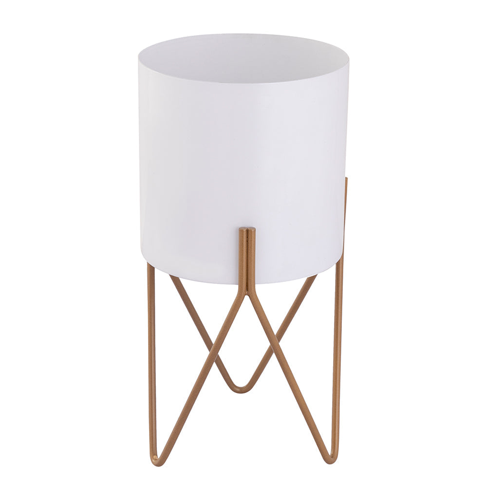 White Metal Table Planter With Stand For Indoor Plants And Flowers