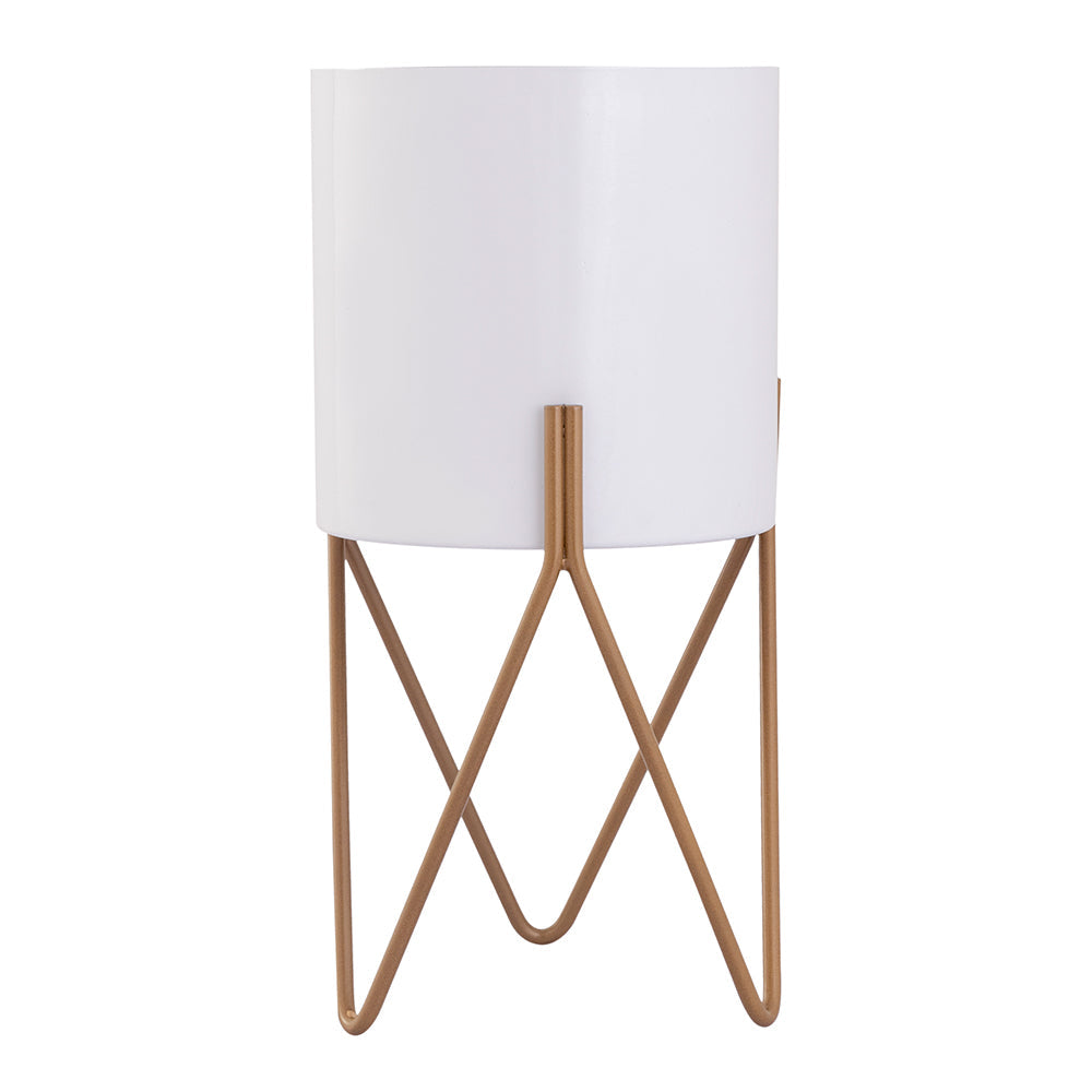 White Metal Table Planter With Stand For Indoor Plants And Flowers