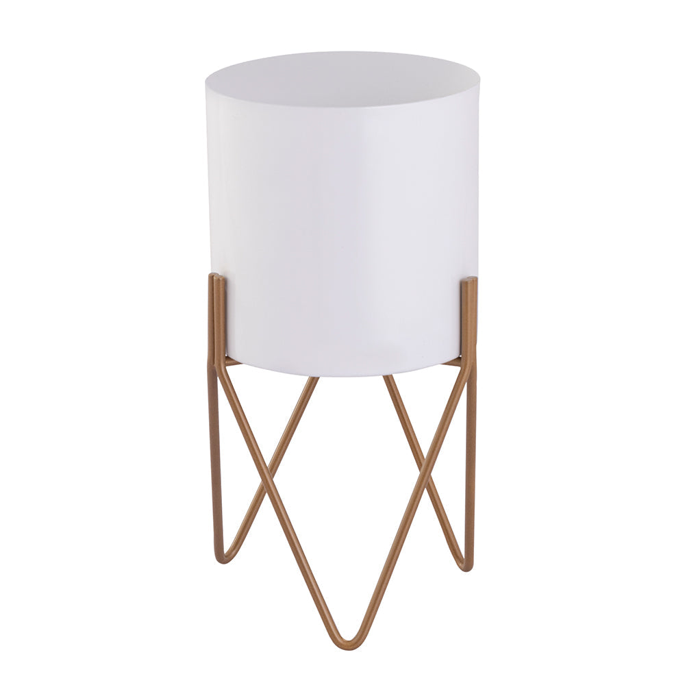 White Metal Table Planter With Stand For Indoor Plants And Flowers