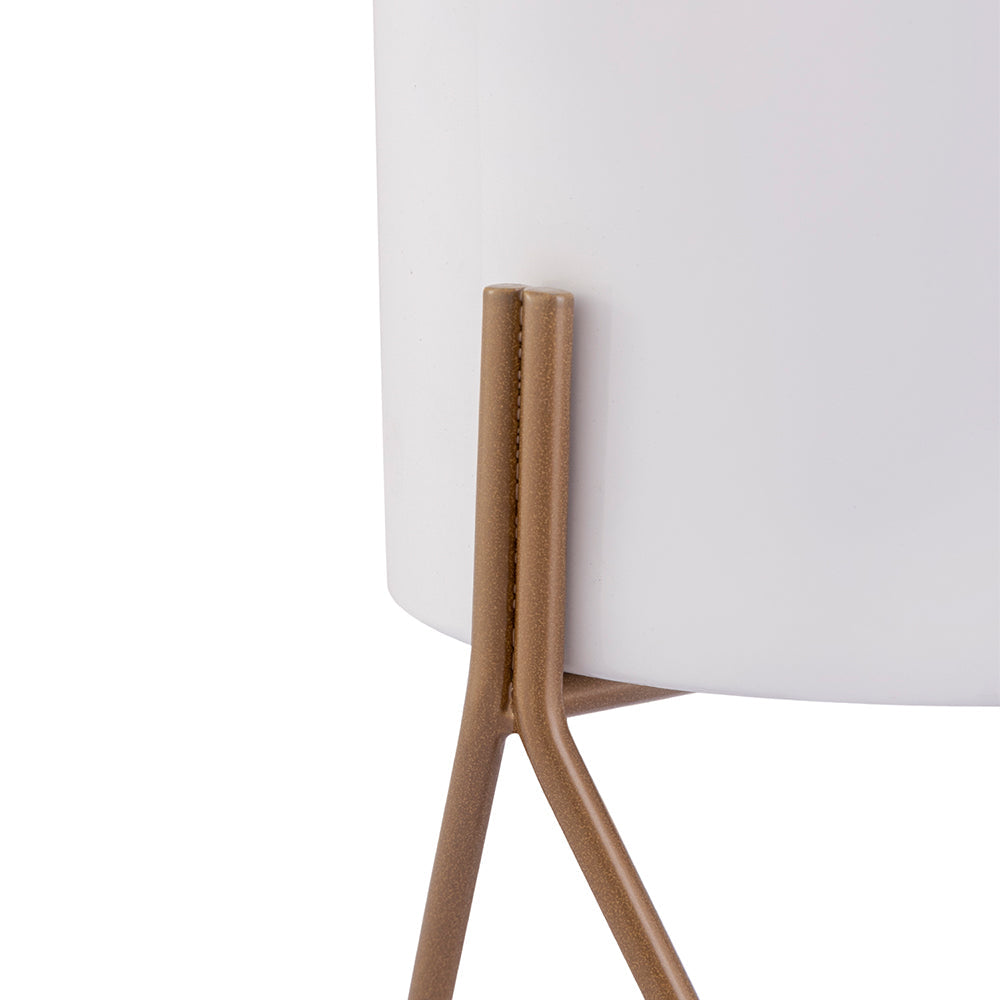 White Metal Table Planter With Stand For Indoor Plants And Flowers