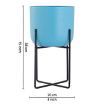 Blue Metal Table Planter With Stand For Indoor Plants And Flowers