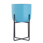 Blue Metal Table Planter With Stand For Indoor Plants And Flowers