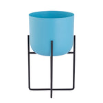 Blue Metal Table Planter With Stand For Indoor Plants And Flowers