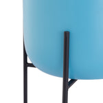 Blue Metal Table Planter With Stand For Indoor Plants And Flowers